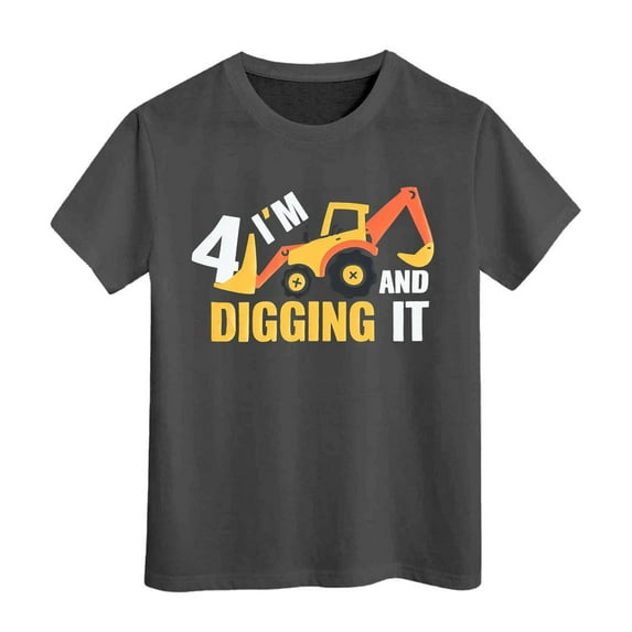 BJUTIR Boys T Shirts Casual Tops Outdoor Sports Summer Short Sleeve Excavator Graphic Tee Athletic Fit Tee Size 6-7 Years