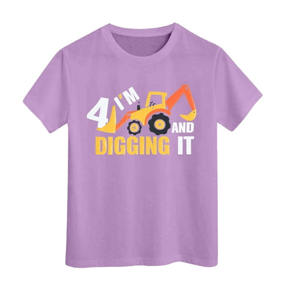 BJUTIR Boys T Shirts Casual Tops Outdoor Sports Summer Short Sleeve Excavator Graphic Tee Regular Fit Top Size 4-5 Years