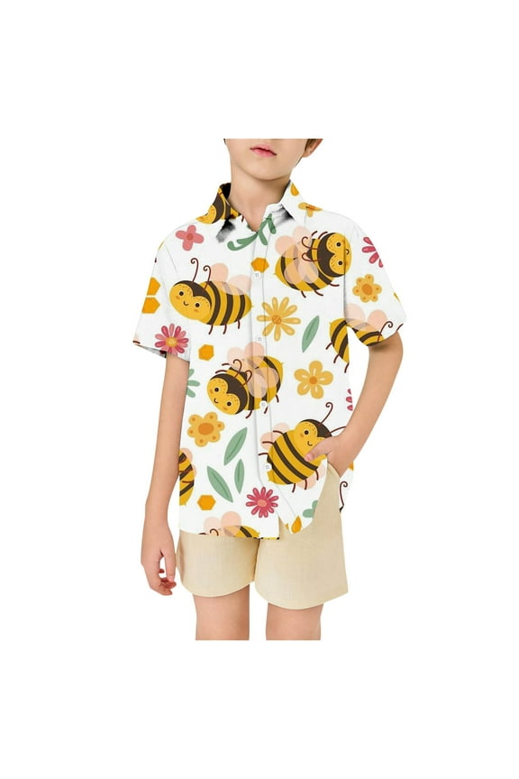 Boys T Shirts Short Sleeves Cute Bee Print T Shirt Fashion Shirts Top For Kids Breathable Top Size 13-14 Years