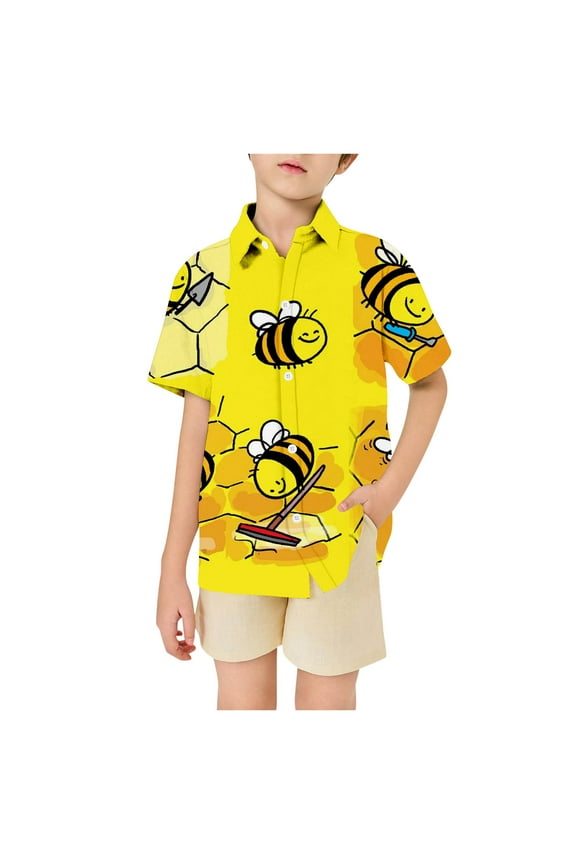Boys T Shirts Short Sleeves Cute Bee Print T Shirt Fashion Shirts Top For Kids Softness Tee Size 11-12 Years