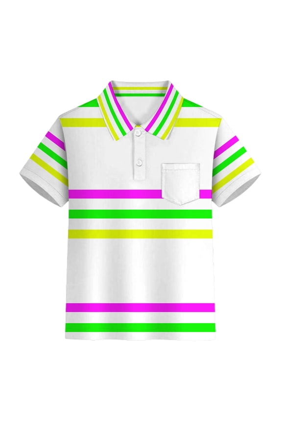 Boys T Shirts Striped Shirt With Floral Buttons Collar And Pocket Casual Gentleman Style Top For Youth Stylish Gentleman Basic Top Size 7-8 Years