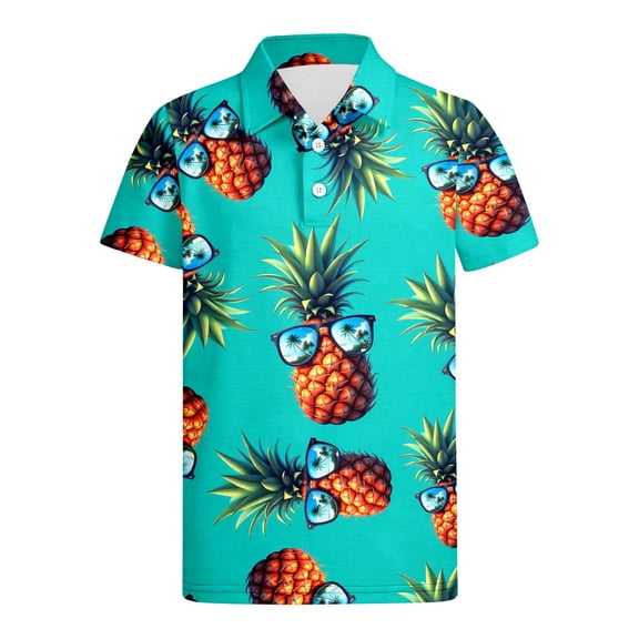 BJUTIR Boys T Shirts Stylish Summer Short Sleeve Hawaii Beach Shirt With Pineapple Print Collar And Button Down Design Youth Skin Friendly Top Size 7-8 Years