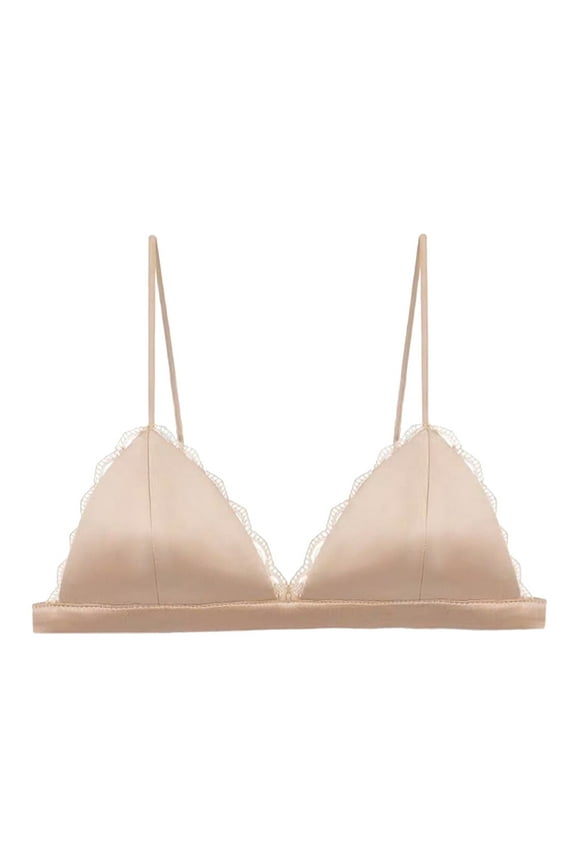 Bras For Women Silk Satin Triangle Bralette Soft Cup Wireless Bra Smooth And Comfortable Wire Bra Top (With Chest Pad)