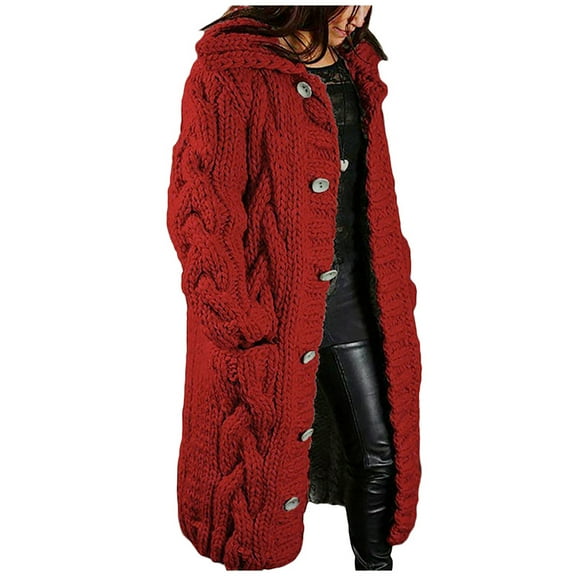 BJUTIR Cardigan For Women Hood Cardigan Large Size Sweater Pocket Single Long Sleeves Coat