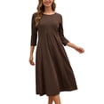 thumbnail image 1 of BJUTIR Casual Summer Dresses For Women Casual Solid Dress Round Neck Long Sleeve Mid Calf Swing Dress, 1 of 5