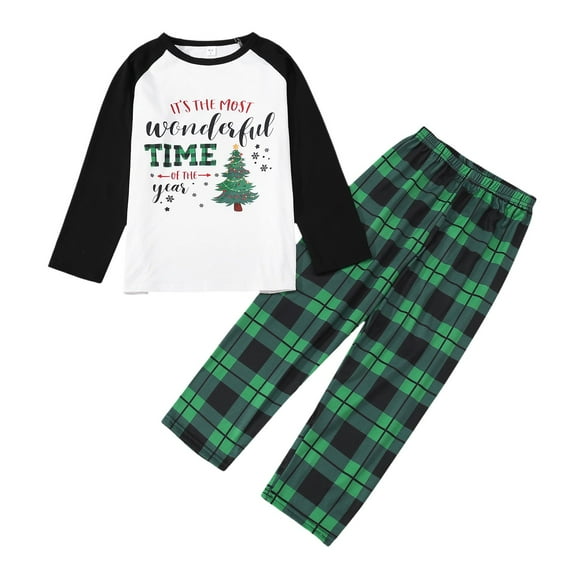 BJUTIR Christmas Pjs Letter Plaid Print Long Sleeve T Shirt Top And Pants Xmas Sleepwear Holiday Family Matching Pajamas Outfit Festive Clothing