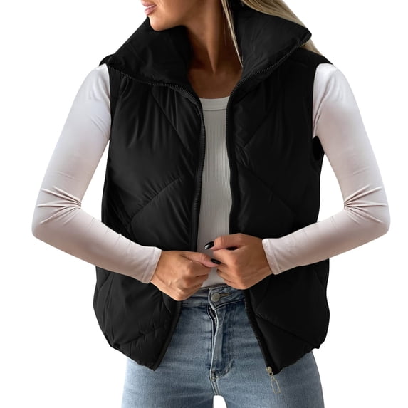 BJUTIR Coats For Women Pockets Full Zip Long Sleeve Quilted Jacket Short Bubble Vest S Womens Clothing