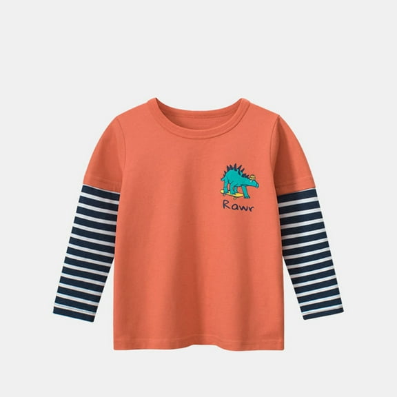 BJUTIR Cute Cartoon Print Tops For Boys Children Cartoon Long Sleeve Striped Fall Long Sleeve T Shirt Base Baby Clothes