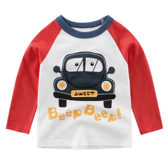 BJUTIR Cute Cartoon Print Tops For Boys Toddler Kids Baby Girls Cars Letter Print Long Sleeve Crewneck T Shirts Tops Tee Clothes For Children