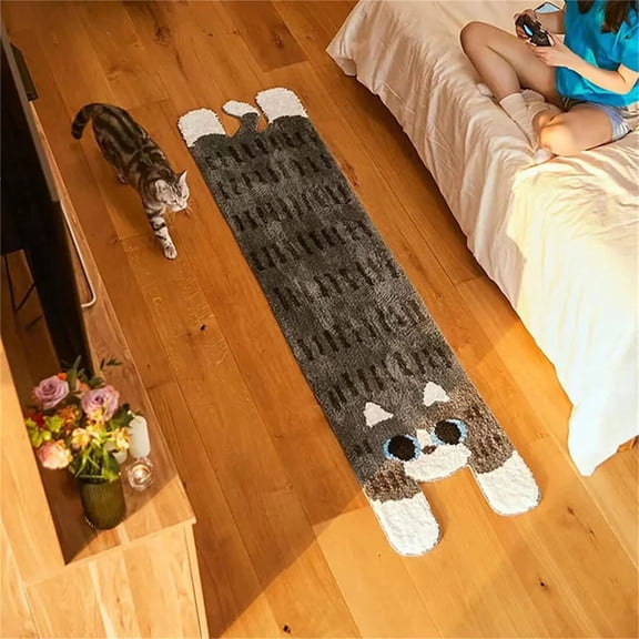 BJUTIR Door Mat Long Cat Rug Non Bath Cat Mat For Bathroom Rug Absorbent Soft Mat For Bathroom Living Room And Bedside Thick Shaggy Shower Rug Rectangular Cat Pattern Rug