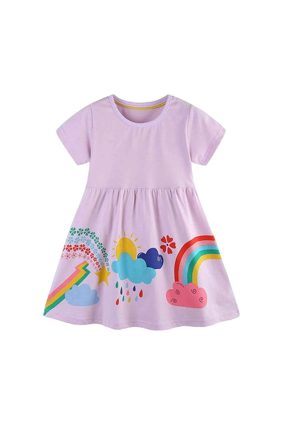 Dresses For Girls Size 6-7 Y Toddler Girl Embroidered Princess Dress With Short Sleeve Summer Casual Kids Dress Pink Sundress