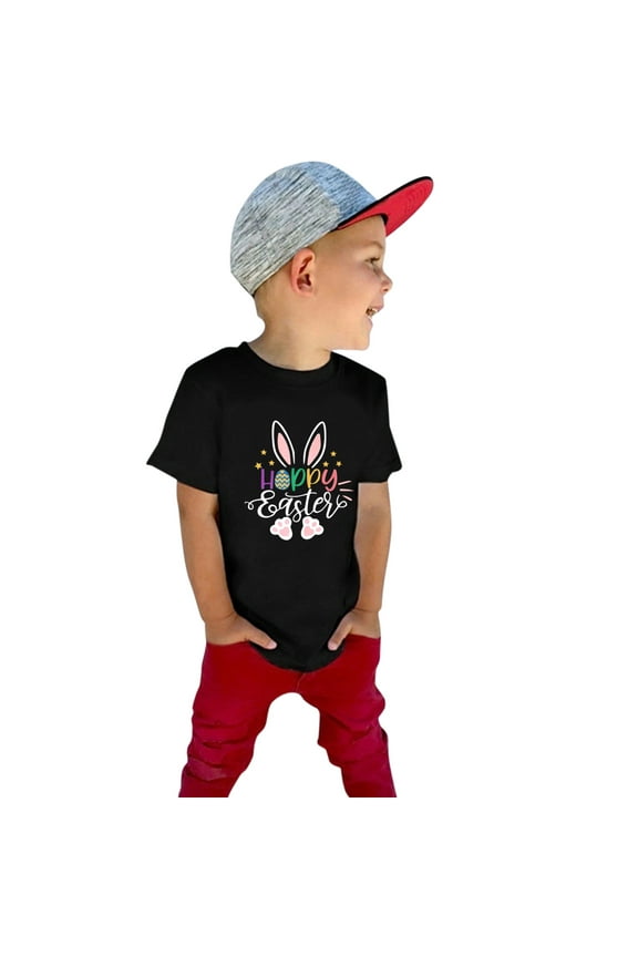 Easter Tops For Boys Tee Letter Bunny Print T Shirts Short Sleeve Tops Girls Baby Kids Shirts Summer Leisure Children Clothes For 3-4 Years