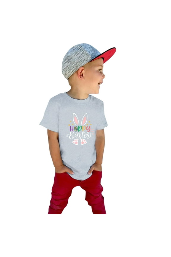 Easter Tops For Boys Tee Letter Bunny Print T Shirts Short Sleeve Tops Girls Baby Kids Shirts Summer Leisure Children Clothes For 6-7 Years
