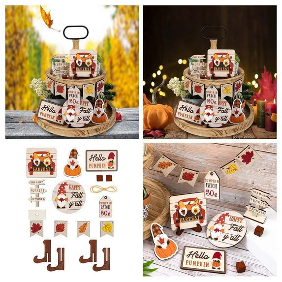BJUTIR Fall Pumpkin Tiered Tray Farmhouse Home Decor, Thanksgiving Wood Decoration