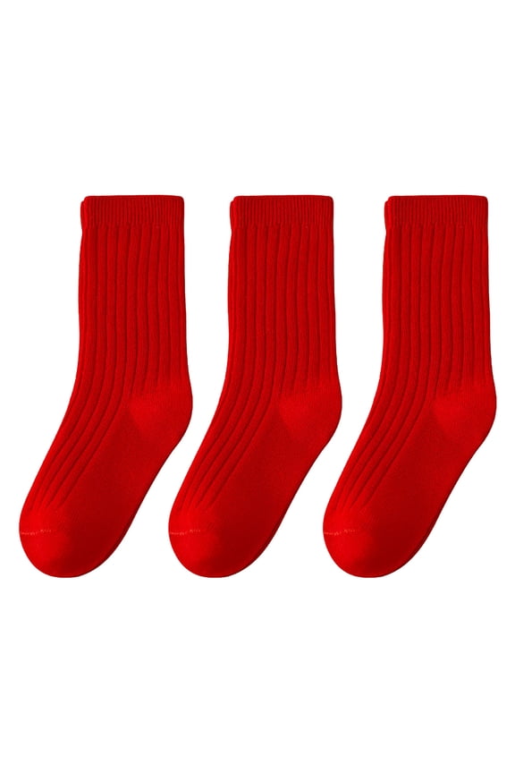 Fashion Socks For Children Children'S Socks Autumn And Winter Festive Double Pin Red Socks For Boys And Girls Baby Tube Socks New Year 3 Pairs