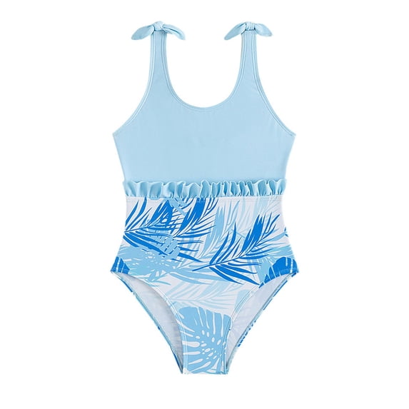 BJUTIR Girls Bathing Suits One Piece Swimsuit Swimwear Floral Beach Sport Bathing Stylish Summer Beachwear Blue Size 5-6 Years
