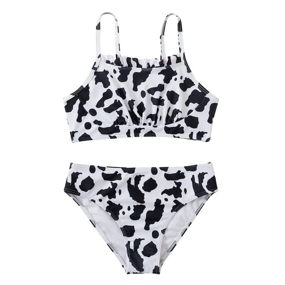 BJUTIR Girls Bathing Suits Ruffles Swimwear Outfits Hollow Bikini Set Kids Swimsuit Set Cow Print Graphic Bikini Set Swimsuit Cute Summer Beachwear White Size 10Years