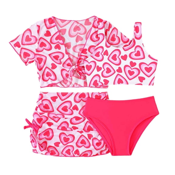 BJUTIR Girls Bathing Suits Swimwear Toddler 4 Piece Set Bikini Set With Cover Up Skirt High Elasticity Beach Outfit Breathable Summer Beachwear Red Size 6-7 Years