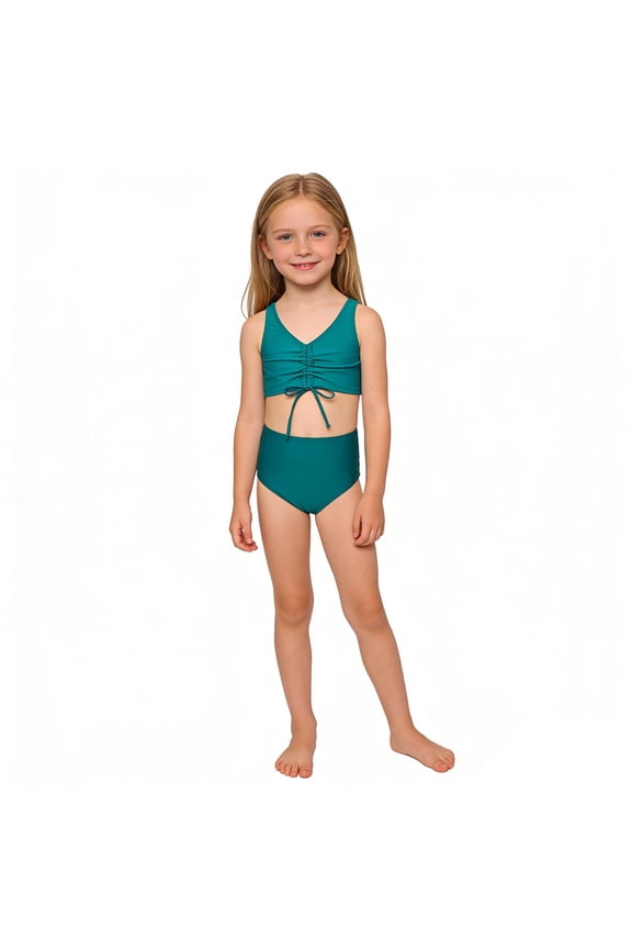 Girls Bathing Suits Two Piece Swimsuits For Kids High Waist Bikini Set Rash Guard Swimsuit And Bottoms With Upf 50 Sun Protection Popular Summer Beachwear Green Size 5-6 Years