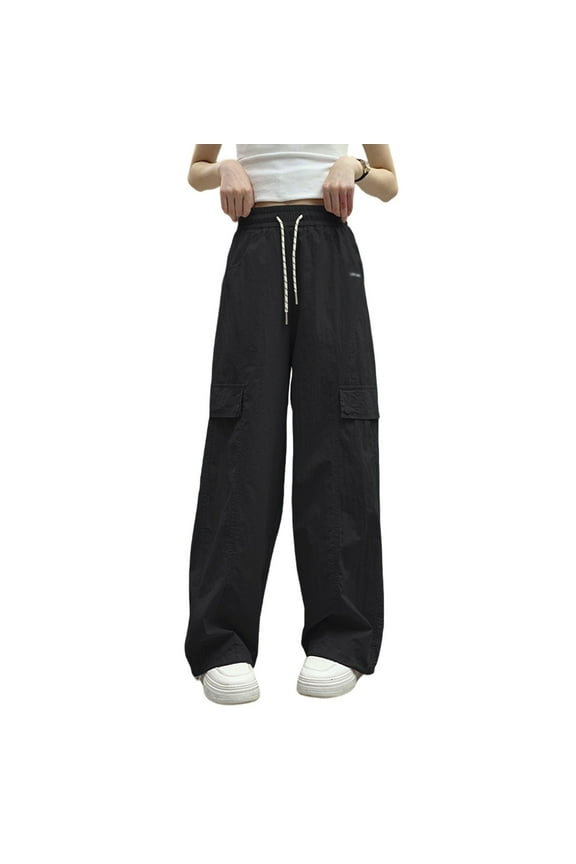 Girls Cargo Pants Summer Casual Pants For Toddler Kids And Big Comfortable Elastic Waist Play Outfit Relaxed Fit Black Trousers Size 8-10 Years