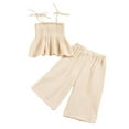 thumbnail image 1 of BJUTIR Girls Casual Outfit Summer Baby Linen Lace Smocked Sleeveless Tank Top Pants Set Flexible Fit Beige Clothing Set, 1 of 9