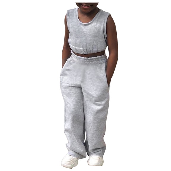 BJUTIR Girls Casual Outfit Summer Sleeveless Vest Solid Color Two Piece Set Leisure Grey Clothing Set