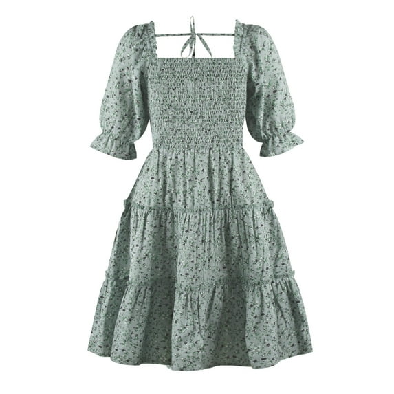 BJUTIR Girls Dresses Kids Baby Little Summer Puff Sleeve Floral Backless Princess Dress Ruffle Casual Dresses Outfits Clothes