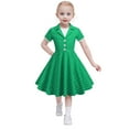 thumbnail image 1 of BJUTIR Girls Dresses Kids Retro Short Sleeve Vintage Polka Dots Dress In 50S Style Pretty Green Sundress Size 3-4 Years, 1 of 6