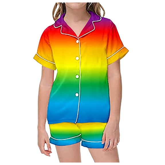 BJUTIR Girls Outfits 2 Piece Sets Pajamas For Kids Children Graphic Print Short Sleeve Button Shirt Shorts Pajama Set Comfortable Purple Clothing Set Size 13 Years