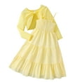 thumbnail image 1 of BJUTIR Girls Outfits Floral Print Dress Two Piece Set With Long Sleeve Cardigan Spring Fall Casual & Party Outfit Comfortable Yellow Clothing Set Size 9-10 Years, 1 of 9