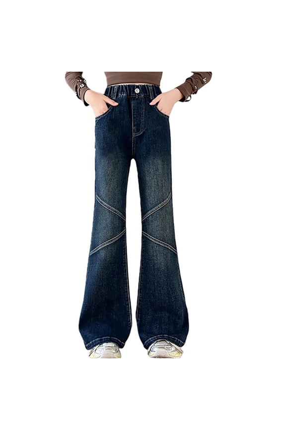 Girls Pants Fashionable Straight Leg Pants For Teen Slim Fit Bootcut Pants Comfortable Daily Wear Flexible Fit Blue Trousers Size 6-7 Years