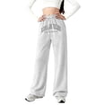 thumbnail image 1 of BJUTIR Girls Pants Letter Print Casual Wide Leg Pants Loose Fit Comfortable Pants For Youth Children Fashion Softness White Trousers Size 12-13 Years, 1 of 4