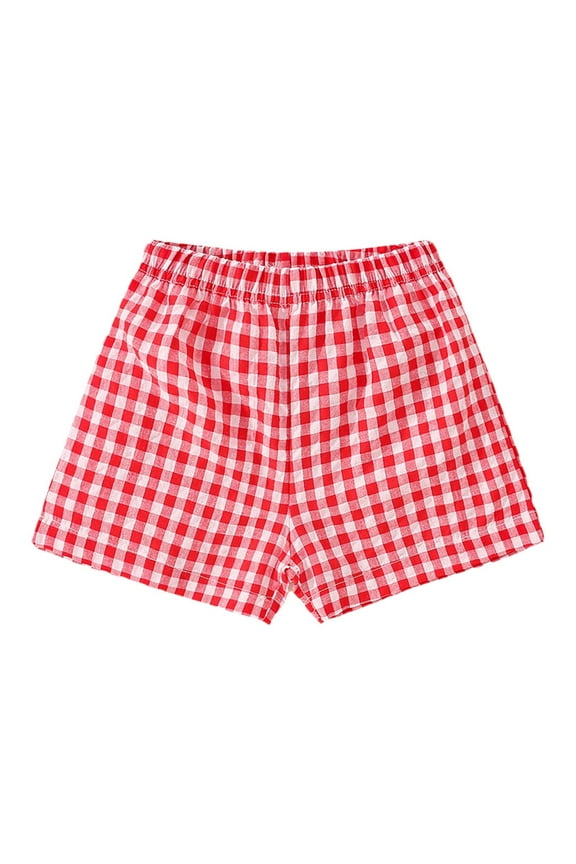 Girls Shorts Summer Casual Stretch Waist Plaid Shorts Trend Red Trousers Size 3-4 Years
