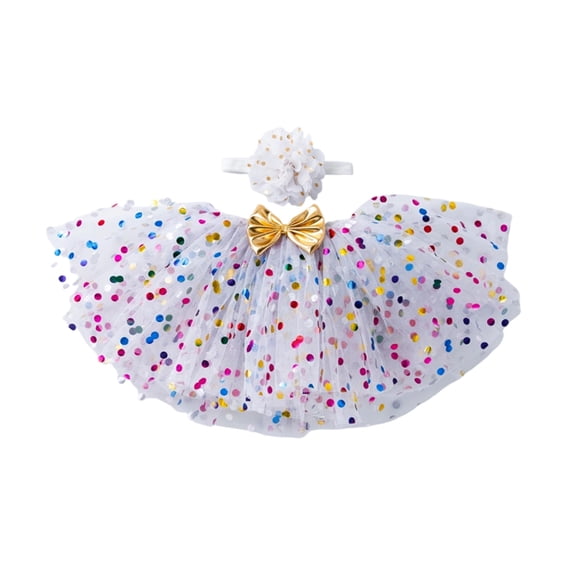 BJUTIR Girls Skirts Baby Layered Sequins Tutu Skirt Toddler Ballet Dance Dress And Headband First Birthday Outfits Size 12-24 Months White