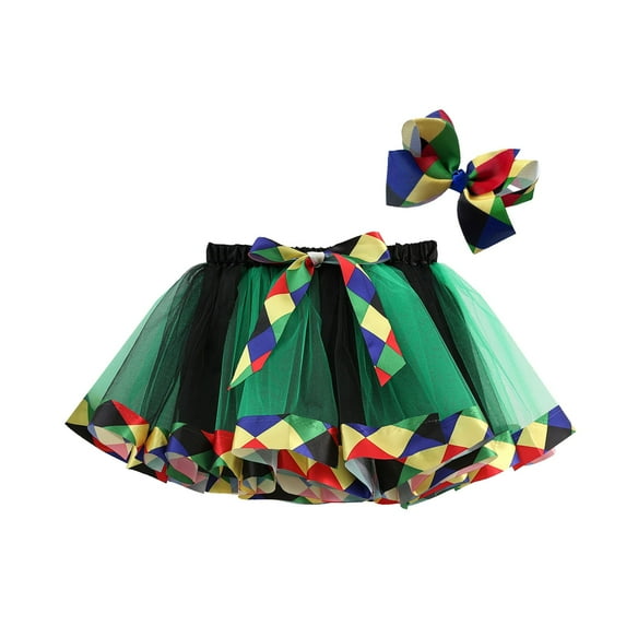 BJUTIR Girls Skirts Gradient Color Print Tutu Skirt With Bow For Party Dress And Casual Wear Size 4-6 Years Green