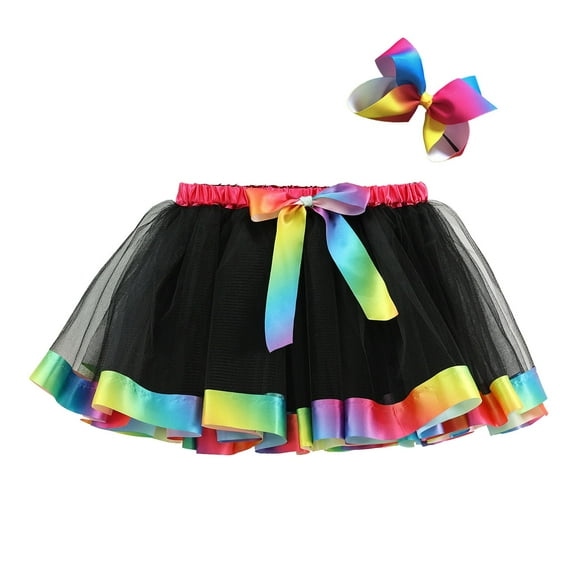 BJUTIR Girls Skirts Gradient Color Print Tutu Skirt With Bow For Party Dress And Casual Wear Size 6-8 Years Black