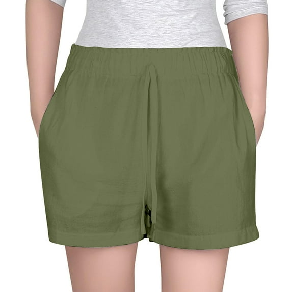 BJUTIR Girls Summer Linen Shorts Kids Casual Drawstring Elastic Waist Beach Short Pants With Pockets Classic Army Green Trousers Size 11-12 Years