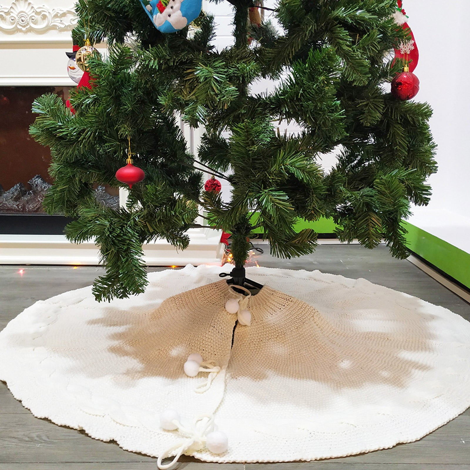 BJUTIR Holiday Decor Knitted Christmas Tree Skirt Knitted Christmas