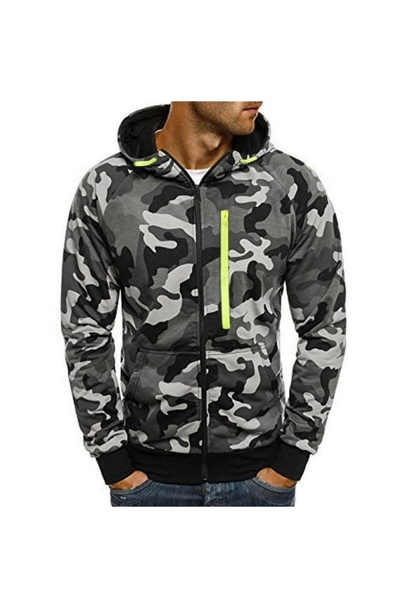 Hoodies Sweatshirt For Men Camouflage Zipper Pullover Long Sleeve Hooded Sweatshirt Tops Blouse