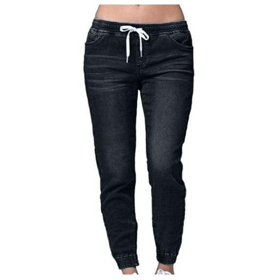 BJUTIR Jeans For Women Mid Waisted Poket Lace Up Lantern Jeans Pants Denim Casual Trousers