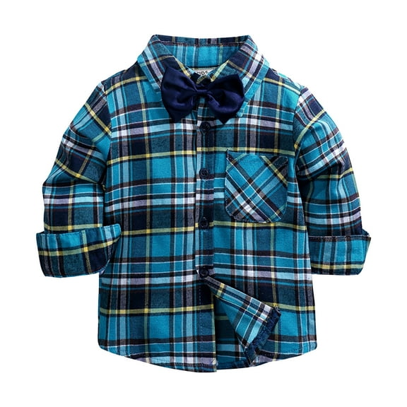BJUTIR Little Boys Shirts & Tops Kids Toddler Flannel Shirt Jacket Plaid Long Sleeve Lapel Button Down Shacket Baby Boys Girls Fall Shirt Top Coat Outwear
