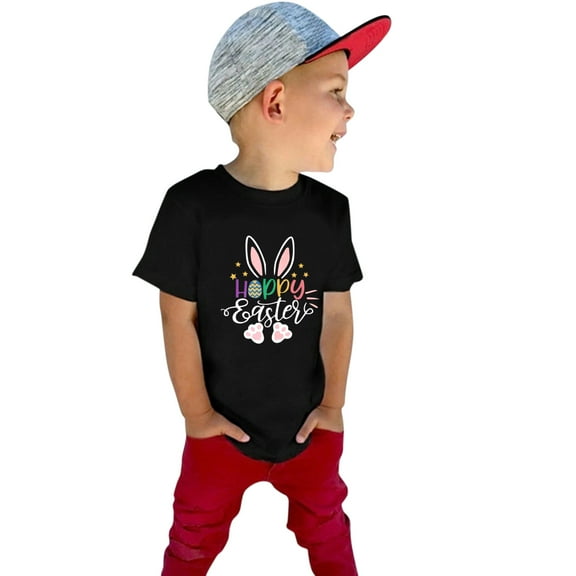 BJUTIR Little Boys Shirts & Tops Toddler Baby Kids Boys Girls Happy Easter Bunny Shirts Short Sleeve Letter T Shirts Tee Tops 1-7 Years