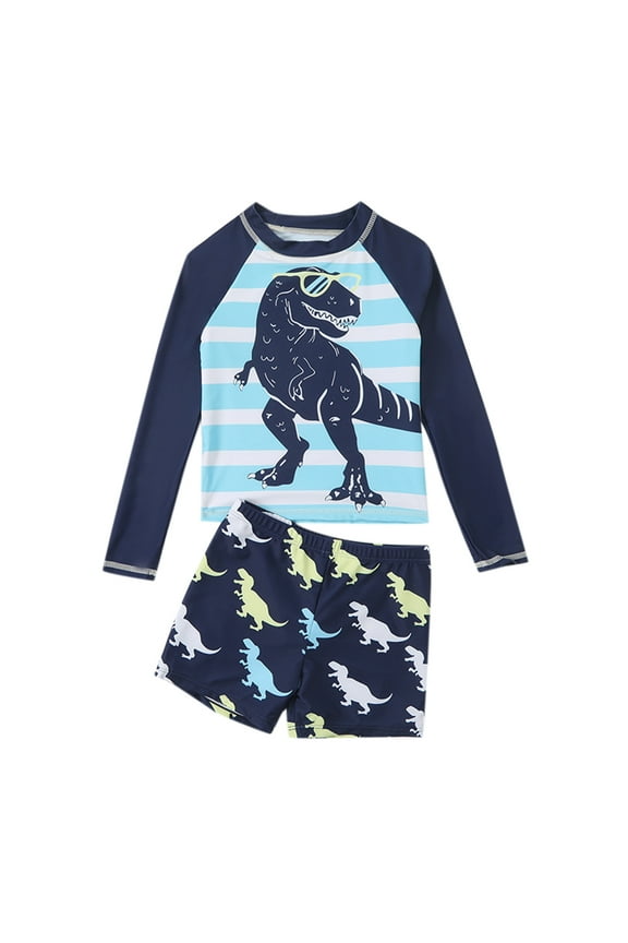Long Sleeve Cartoon Printed Polyester Swimsuit Set (Toddler Boy's)