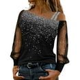 thumbnail image 1 of BJUTIR Long Sleeve Tshirts For Women Sleeve Mesh Cold Tops Loose Shoulder Sequin T Shirt Casual Long Print Splice Blouse Blouse, 1 of 2