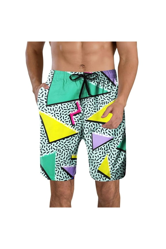 Mens 80S 90S Swim Shorts Retro Fun Novelty Party Shorts Mesh Lined Quick Dry Swimwear Shorts