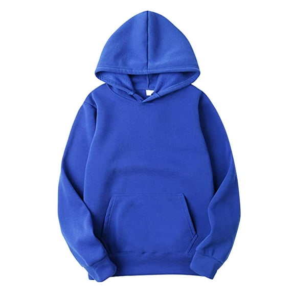 Bjutir Men Hoodie Sweatshirts Solid Color Long Sieeve With Pocket Shirt Fall Winter Leisure Hooded Soft Casual Pullover Top Blue Size L