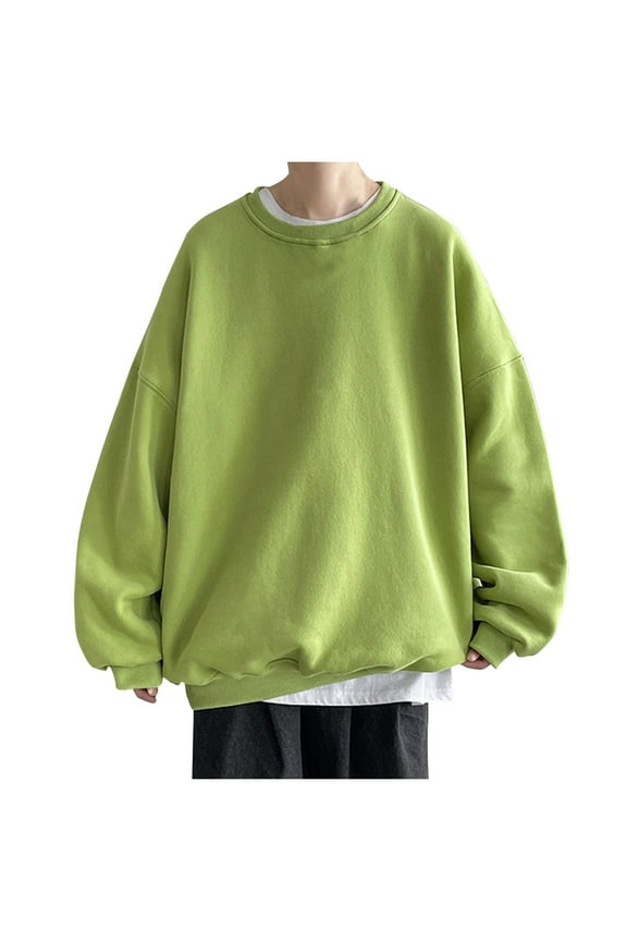 Mens Sweatshirts And Hoodies Casual Solid Dropped Shoulder Sleeve Tops Round Neck Sweatshirt Blouse