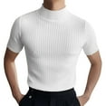 thumbnail image 1 of BJUTIR Mens T Shirts Spring And Summer Knitted High Neck Short Sleeve Solid Color Pleated Round Neck Tees White M, 1 of 6