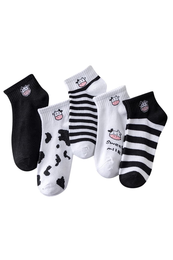 Mens Womens Unisex Casual Socks Women Socks Slippers Trend Fashion New Pattern Summer Cow Pattern Cartoon Cute Comfortable Breathable Socks
