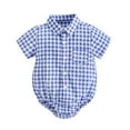 thumbnail image 1 of BJUTIR Onesies For Baby Boy Kids Baby Short Sleeve Patchwork Plaid Shirt Romper Bodysuit Outfit For 12-18 Months, 1 of 9